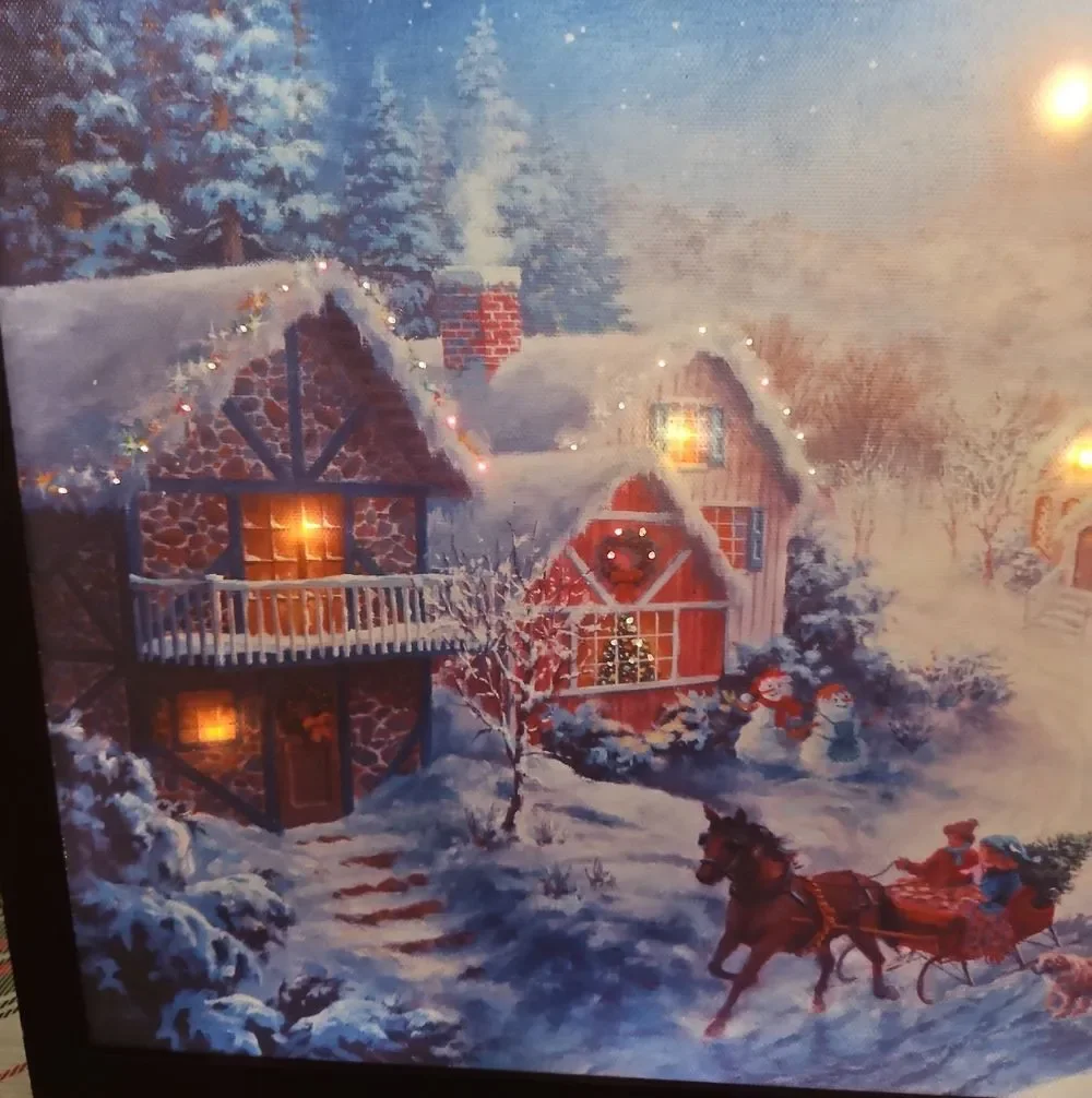 Mr. Christmas LED Illuminated In A One Horse Open Sleigh Canvas Art Wall Decor